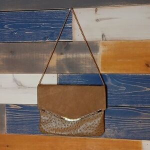 Vintage Suede and Leather Envelope Handbag tan